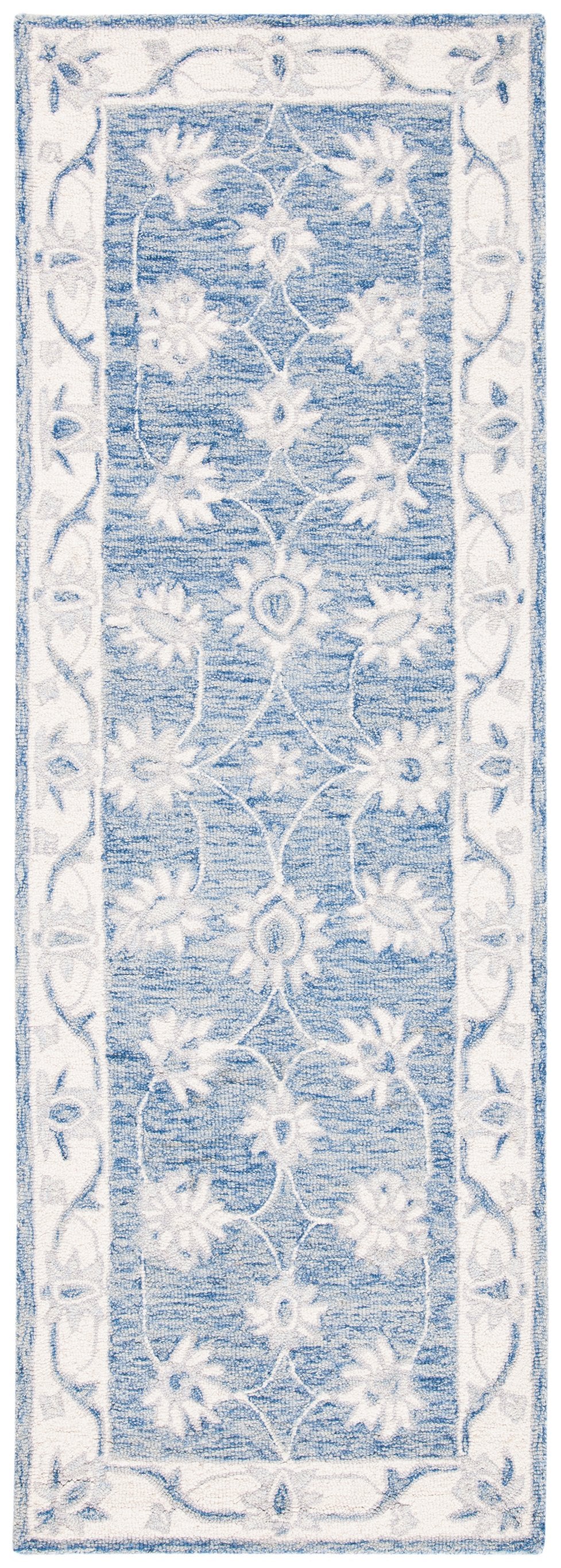 Safavieh Micro-Loop Hand-Tufted Blue Ivory Floral Rug — Low-Profile Wool-Cotton Blend, Durable Elegance 11'-0" x 15'-0" MLP536M-1115