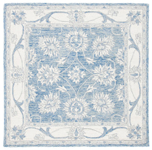 Safavieh Micro-Loop Hand-Tufted Blue Ivory Floral Rug — Low-Profile Wool-Cotton Square Accent With Durable Backing 3'-0" x 3'-0" MLP536M-3SQ