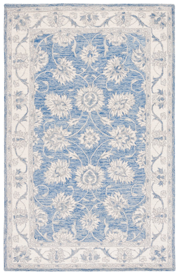 Safavieh Micro-Loop Hand-Tufted Blue Ivory Wool-Cotton Rug Low-Profile Floral Design For Timeless Living Spaces 6'-0" x 9'-0" MLP536M-6