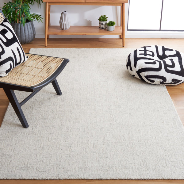 Safavieh Micro-Loop Hand-Tufted Wool Cotton Rug In Light Grey Ivory – Low Pile, Geometric Modern Design Durable Backing 6'-0" x 8'-0" MLP537F-68