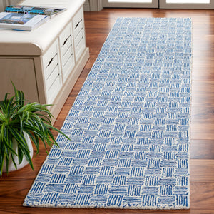 Safavieh Micro-Loop Hand-Tufted Navy Ivory Area Rug With Micro-Loop Wool Pile, Low-Profile Geometric Style 9'-0" x 12'-0" MLP537N-9
