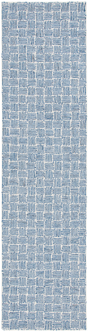 Safavieh Micro-Loop Hand-Tufted Navy Ivory Area Rug With Micro-Loop Wool Pile, Low-Profile Geometric Style 9'-0" x 12'-0" MLP537N-9