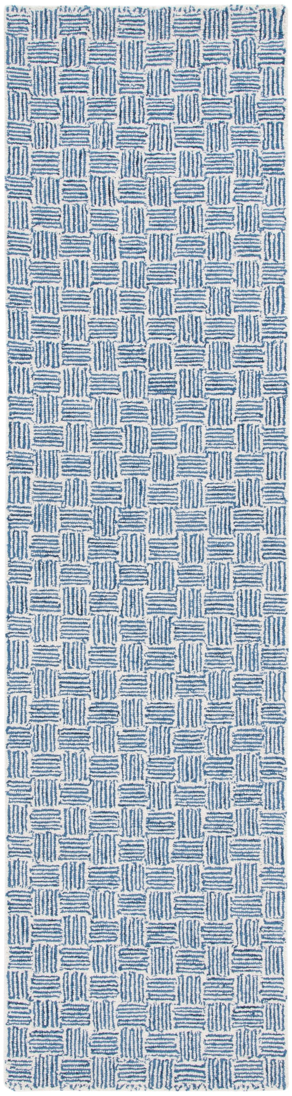 Safavieh Micro-Loop Hand-Tufted Navy And Ivory Runner Rug — Wool Pile, Latex Backing, Scandinavian Chic 2'-3" x 7'-0" MLP537N-27