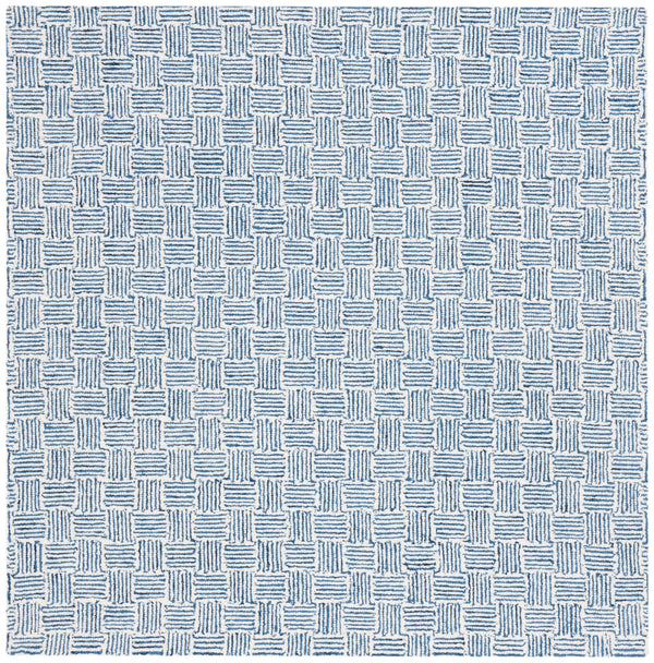 Safavieh Micro-Loop Hand-Tufted Navy Ivory Area Rug With Micro-Loop Wool Pile, Low-Profile Geometric Style 9'-0" x 12'-0" MLP537N-9