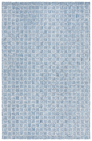 Safavieh Micro-Loop Hand-Tufted Navy Ivory Area Rug With Micro-Loop Wool Pile, Low-Profile Geometric Style 9'-0" x 12'-0" MLP537N-9