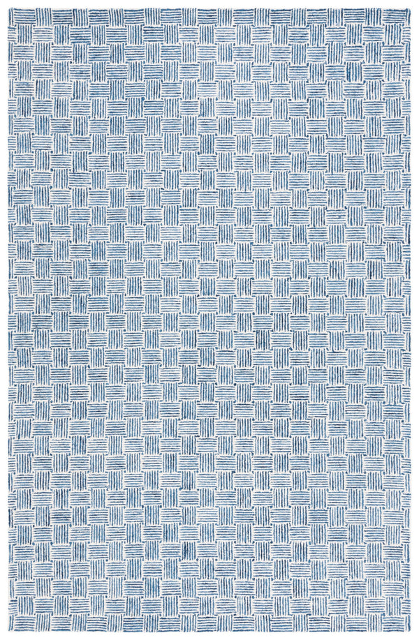 Safavieh Micro-Loop Hand-Tufted Navy Ivory Area Rug With Micro-Loop Wool Pile, Low-Profile Geometric Style 9'-0" x 12'-0" MLP537N-9