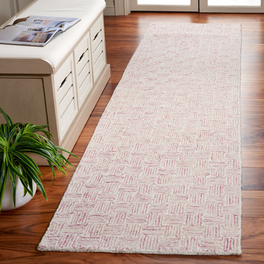 Safavieh Micro-Loop Hand‑Tufted Wool Rug In Pink Ivory Geometric Pattern — Low Profile, Durable Scandinavian Style 9'-0" x 12'-0" MLP537U-9