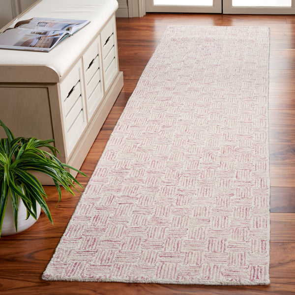 Safavieh Micro-Loop Hand‑Tufted Wool Rug In Pink Ivory Geometric Pattern — Low Profile, Durable Scandinavian Style 9'-0" x 12'-0" MLP537U-9