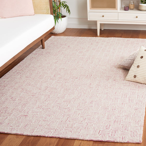 Safavieh Micro-Loop Hand‑Tufted Wool Rug In Pink Ivory Geometric Pattern — Low Profile, Durable Scandinavian Style 9'-0" x 12'-0" MLP537U-9