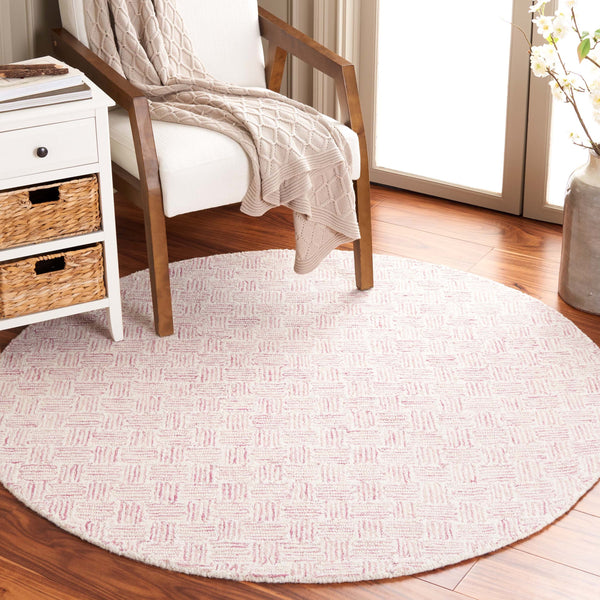 Safavieh Micro-Loop Hand‑Tufted Wool Rug In Pink Ivory Geometric Pattern — Low Profile, Durable Scandinavian Style 9'-0" x 12'-0" MLP537U-9