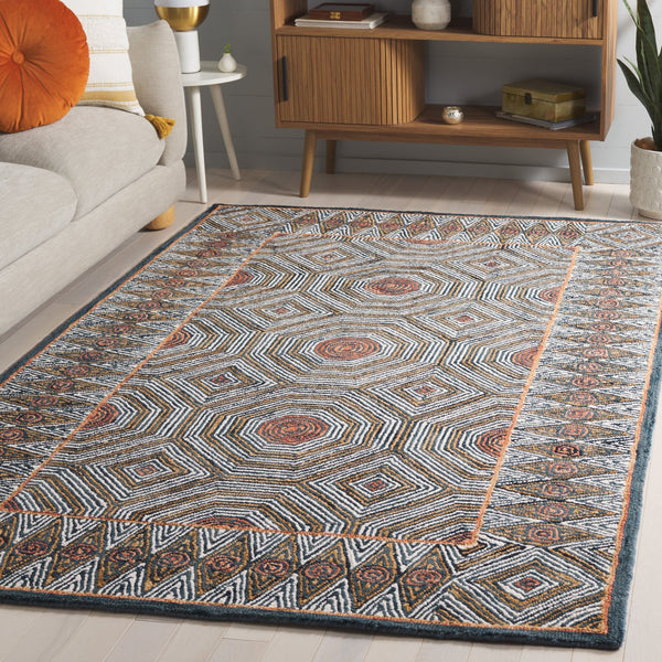 Safavieh Micro-Loop Hand-Tufted Blue And Ivory Area Rug — Contemporary Wool-Cotton Blend, Slip-Resistant Texture 5'-0" x 5'-0" MLP638M-5SQ