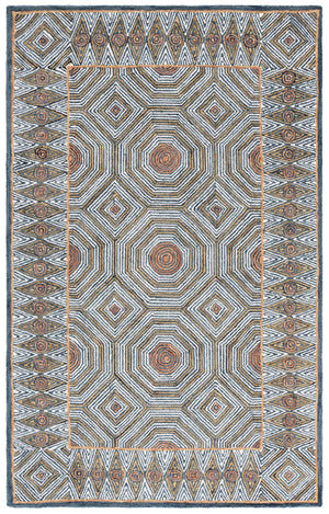 Safavieh Micro-Loop Hand-Tufted Blue And Ivory Area Rug — Contemporary Wool-Cotton Blend, Slip-Resistant Texture 5'-0" x 5'-0" MLP638M-5SQ