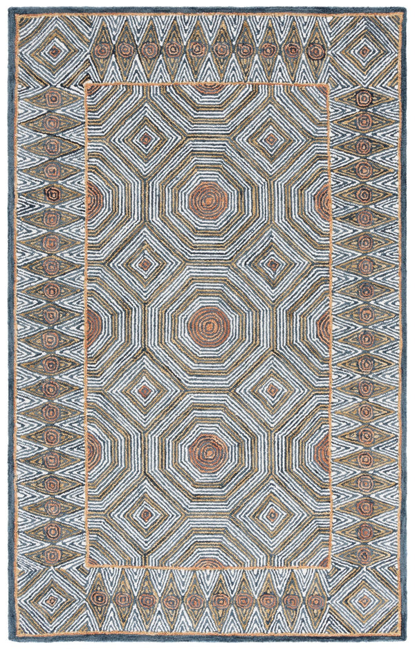Safavieh Micro-Loop Hand-Tufted Blue And Ivory Area Rug — Contemporary Wool-Cotton Blend, Slip-Resistant Texture 5'-0" x 5'-0" MLP638M-5SQ