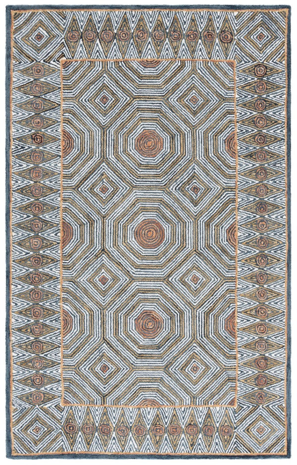 Safavieh Micro-Loop Hand-Tufted Wool Cotton Runner Bohemian Hallway Rug in Ivory Tones Blue 2'-11" x 12'-2" MLP638M