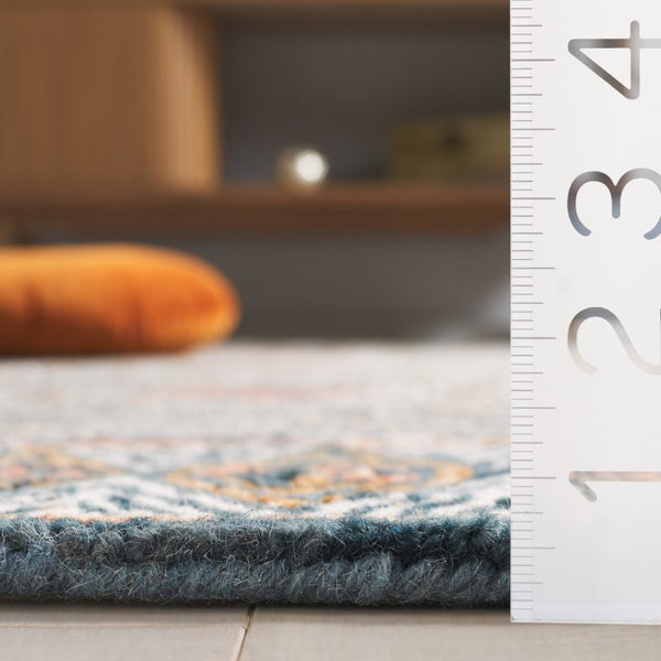 Safavieh Micro-Loop Hand-Tufted Wool Cotton Runner Bohemian Hallway Rug in Ivory Tones Blue 2'-11" x 12'-2" MLP638M