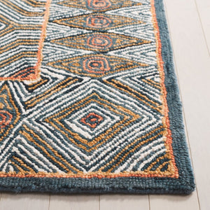Safavieh Micro-Loop Hand-Tufted Wool Cotton Runner Bohemian Hallway Rug in Ivory Tones Blue 2'-11" x 12'-2" MLP638M