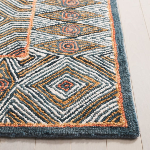Safavieh Micro-Loop Hand-Tufted Wool Cotton Runner Bohemian Hallway Rug in Ivory Tones Blue 2'-11" x 12'-2" MLP638M