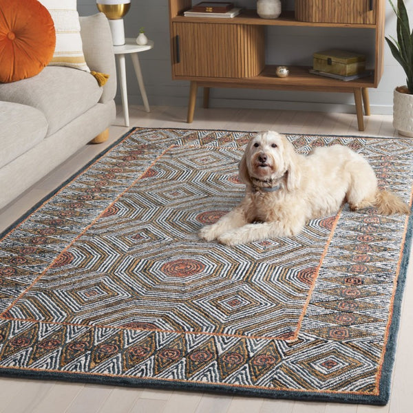 Safavieh Micro-Loop Hand-Tufted Wool Cotton Runner Bohemian Hallway Rug in Ivory Tones Blue 2'-11" x 12'-2" MLP638M