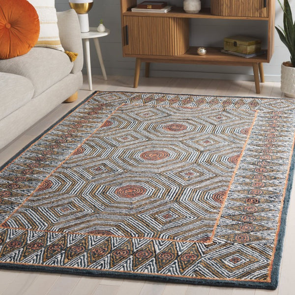 Safavieh Micro-Loop Hand-Tufted Wool Cotton Runner Bohemian Hallway Rug in Ivory Tones Blue 2'-11" x 12'-2" MLP638M