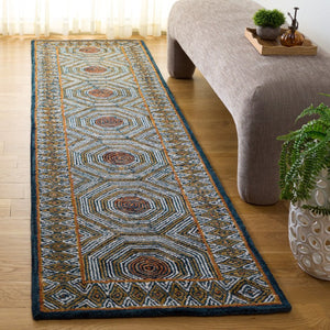 Safavieh Micro-Loop Hand-Tufted Wool Cotton Runner Bohemian Hallway Rug in Ivory Tones Blue 2'-11" x 12'-2" MLP638M