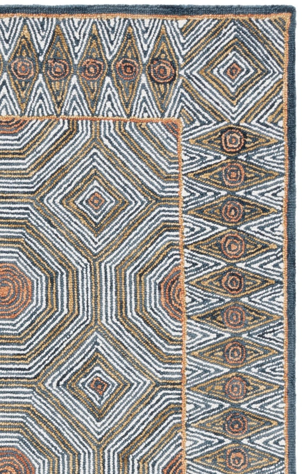 Safavieh Micro-Loop Hand-Tufted Wool Cotton Runner Bohemian Hallway Rug in Ivory Tones Blue 2'-11" x 12'-2" MLP638M