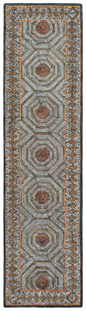 Safavieh Micro-Loop Hand-Tufted Wool Cotton Runner Bohemian Hallway Rug in Ivory Tones Blue 2'-11" x 12'-2" MLP638M