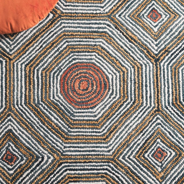 Safavieh Micro-Loop Hand-Tufted Wool Cotton Runner Bohemian Hallway Rug in Ivory Tones Blue 2'-11" x 12'-2" MLP638M
