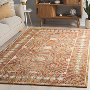 Safavieh Micro-Loop Hand-Tufted Round Wool-Cotton Rug In Rust And Ivory — Low-Profile Plush 3/8" Pile Elegance 5'-0" x 5'-0" MLP638P-5R