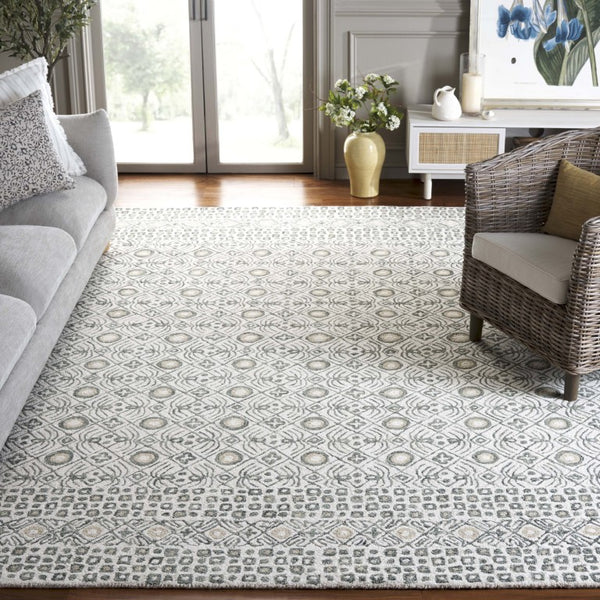 Safavieh Micro-Loop Hand-Tufted Wool Cotton Area Rug Bohemian Ivory Grey for Large Living Rooms MLP801A