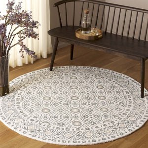 Safavieh Micro-Loop Hand-Tufted Wool Cotton Area Rug Bohemian Ivory Grey for Large Living Rooms MLP801A