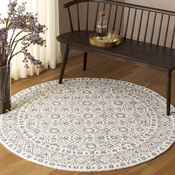 Safavieh Micro-Loop Hand-Tufted Wool Cotton Area Rug Bohemian Ivory Grey for Large Living Rooms MLP801A