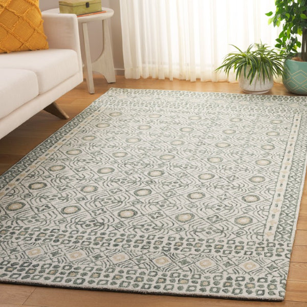 Safavieh Micro-Loop Hand-Tufted Wool Cotton Area Rug Bohemian Ivory Grey for Large Living Rooms MLP801A