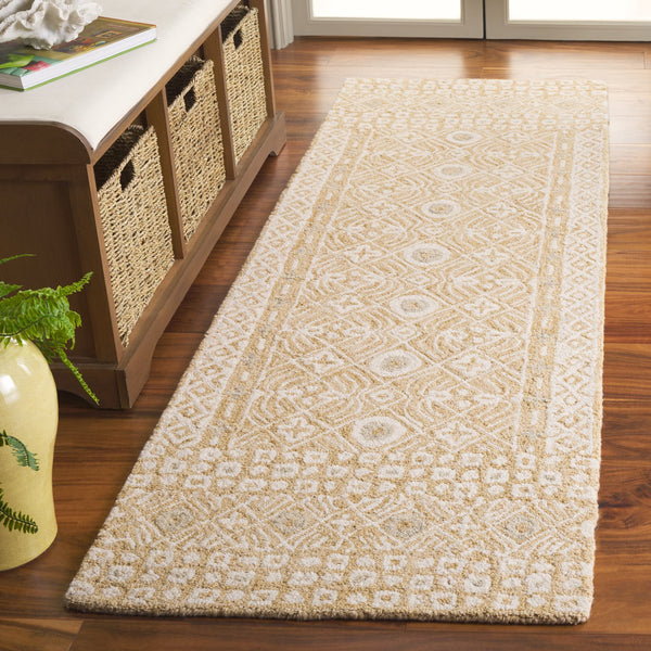 Safavieh Micro-loop Hand-tufted Wool And Cotton Area Rug - Elegant Geometric Design For Modern Homes Gold ,Ivory 80% Wool And 20% Cotton Mlp801d-4