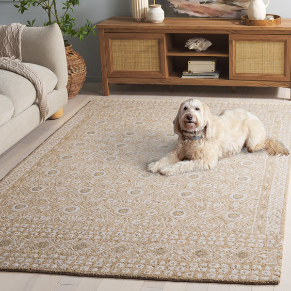 Safavieh Micro-loop Hand-tufted Wool And Cotton Area Rug - Elegant Geometric Design For Modern Homes Gold ,Ivory 80% Wool And 20% Cotton Mlp801d-4