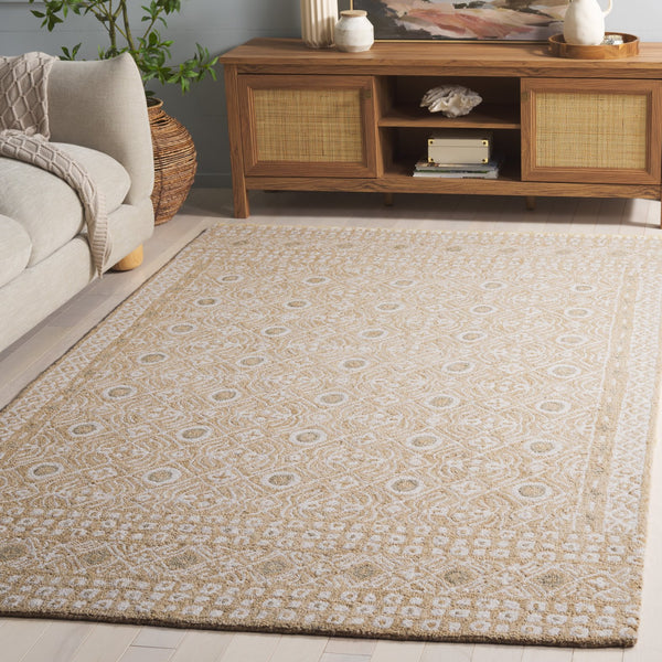 Safavieh Micro-loop Hand-tufted Wool And Cotton Area Rug - Elegant Geometric Design For Modern Homes Gold ,Ivory 80% Wool And 20% Cotton Mlp801d-4