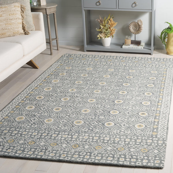 Safavieh Micro-loop Hand-tufted Wool And Cotton Area Rug - Elegant Geometric Design For Modern Homes Silver ,Ivory 80% Wool And 20% Cotton Mlp801g-5sq