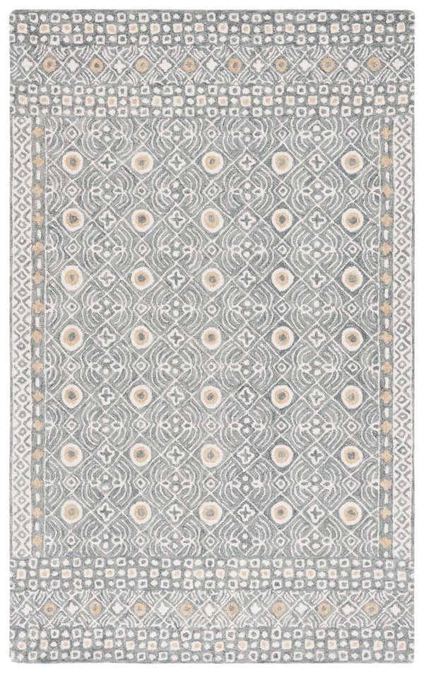 Safavieh Micro-loop Hand-tufted Wool And Cotton Area Rug - Elegant Geometric Design For Modern Homes Silver ,Ivory 80% Wool And 20% Cotton Mlp801g-5sq