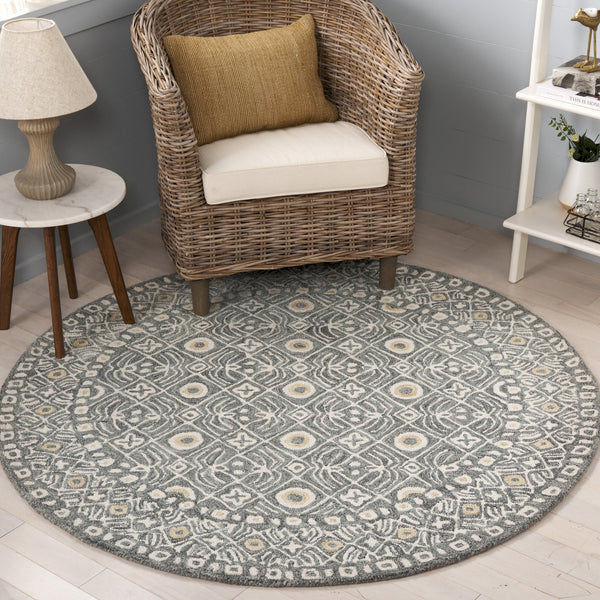 Safavieh Micro-loop Hand-tufted Wool And Cotton Area Rug - Elegant Geometric Design For Modern Homes Silver ,Ivory 80% Wool And 20% Cotton Mlp801g-5sq