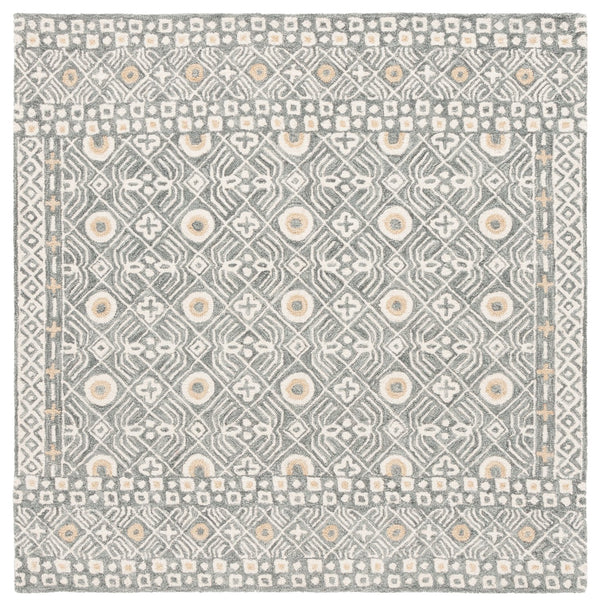 Safavieh Micro-loop Hand-tufted Wool And Cotton Area Rug - Elegant Geometric Design For Modern Homes Silver ,Ivory 80% Wool And 20% Cotton Mlp801g-5sq