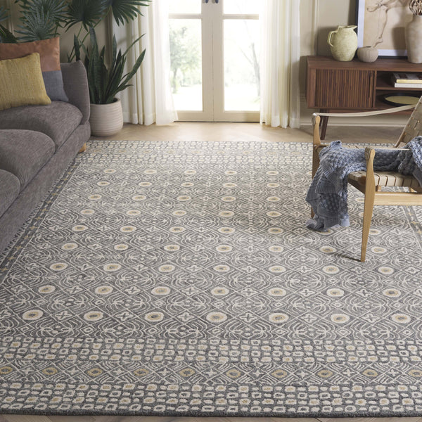 Safavieh Micro-loop Hand-tufted Wool And Cotton Area Rug - Elegant Geometric Design For Modern Homes Silver ,Ivory 80% Wool And 20% Cotton Mlp801g-5sq