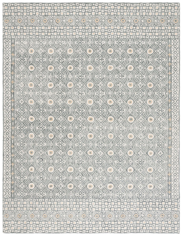 Safavieh Micro-loop Hand-tufted Wool And Cotton Area Rug - Elegant Geometric Design For Modern Homes Silver ,Ivory 80% Wool And 20% Cotton Mlp801g-5sq