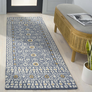 Safavieh Micro-loop Hand-tufted Wool And Cotton Area Rug - Elegant Geometric Design For Modern Homes Blue ,Ivory 80% Wool And 20% Cotton Mlp801m-5r