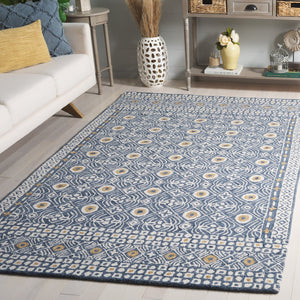 Safavieh Micro-loop Hand-tufted Wool And Cotton Area Rug - Elegant Geometric Design For Modern Homes Blue ,Ivory 80% Wool And 20% Cotton Mlp801m-5r