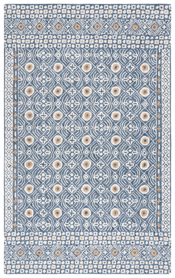Safavieh Micro-loop Hand-tufted Wool And Cotton Area Rug - Elegant Geometric Design For Modern Homes Blue ,Ivory 80% Wool And 20% Cotton Mlp801m-5r
