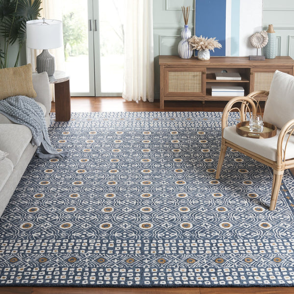 Safavieh Micro-loop Hand-tufted Wool And Cotton Area Rug - Elegant Geometric Design For Modern Homes Blue ,Ivory 80% Wool And 20% Cotton Mlp801m-5r