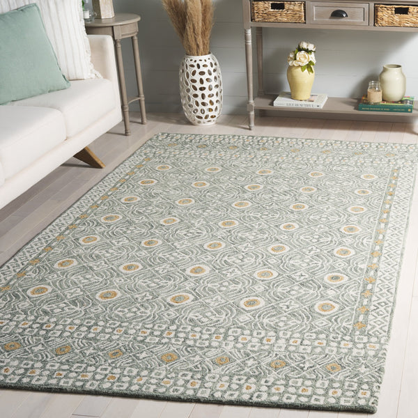 Safavieh Micro-loop Hand-tufted Wool And Cotton Area Rug - Elegant Geometric Design For Modern Homes Green ,Ivory 80% Wool And 20% Cotton Mlp801y-27