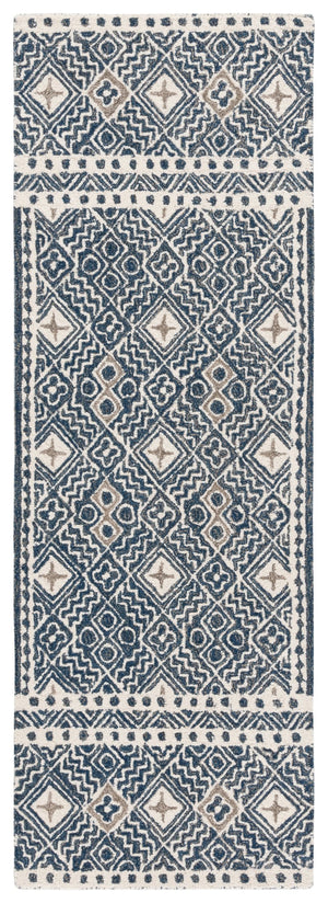 Safavieh Micro-loop Hand-tufted Rug In Elegant Grey And Ivory – Timeless Artistry For Any Home Decor Style Navy ,Ivory 80% Wool And 20% Cotton Mlp803n-27