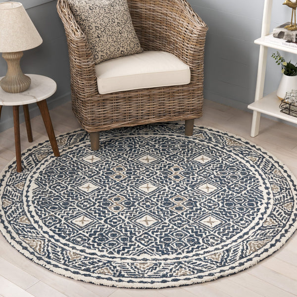 Safavieh Micro-loop Hand-tufted Rug In Elegant Grey And Ivory – Timeless Artistry For Any Home Decor Style Navy ,Ivory 80% Wool And 20% Cotton Mlp803n-27