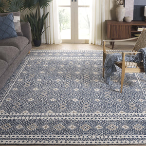 Safavieh Micro-loop Hand-tufted Rug In Elegant Grey And Ivory – Timeless Artistry For Any Home Decor Style Navy ,Ivory 80% Wool And 20% Cotton Mlp803n-27