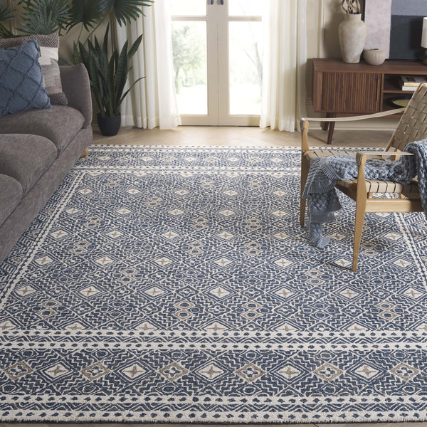 Safavieh Micro-loop Hand-tufted Rug In Elegant Grey And Ivory – Timeless Artistry For Any Home Decor Style Navy ,Ivory 80% Wool And 20% Cotton Mlp803n-27